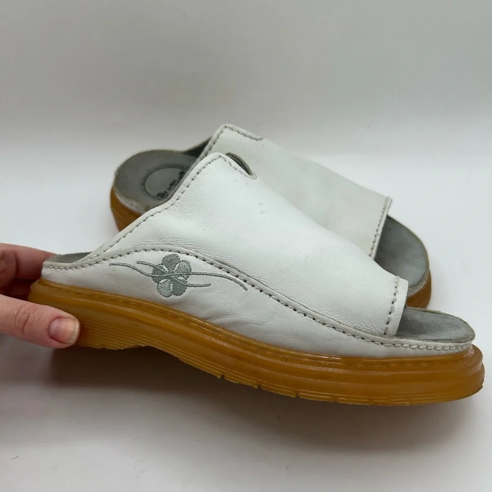 Dr Martens Vintage Y2k Sandals White Leather Chunky Sole Slides Flower England - Picture 3 of 16
